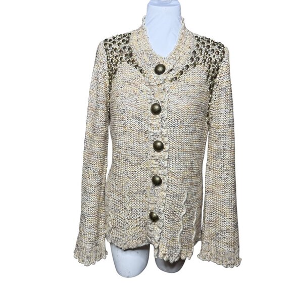 BCBGMAXAZRIA embellished front open caridigan cream brown L LARGE - Picture 1 of 7